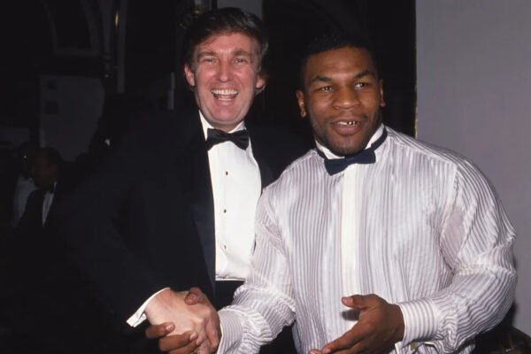 Donald Trump and Mike Tyson attend a  March of Dimes dinner in November 1989 in New York City. More than 30 years later, Trump’s opinions about Tyson, who was jailed for raping an 18-year-old, have come back to haunt him. / Sonia Moskowitz / Getty Images